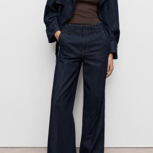 Wide-leg denim pants with belt loops