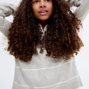 Striped polo-neck sweater