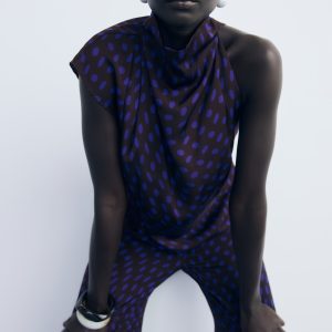 Polka-dot blouse with draped collar