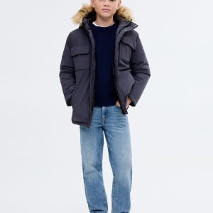 Anorak with shearling-effect hood