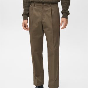 Regular fit pleated cotton pants