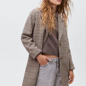 Check wool-blend coat