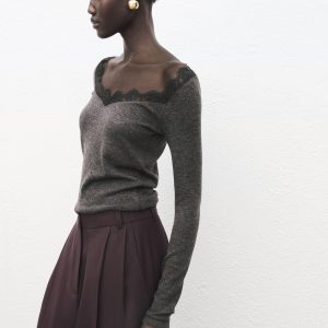 Lace-trimmed scoop-neck top