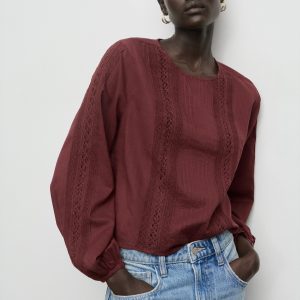 Embroidered puff-sleeve blouse