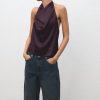 Draped neck satin top