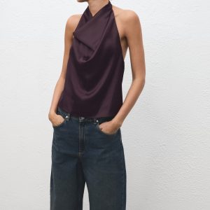 Draped neck satin top