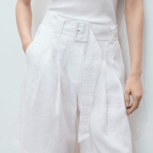 Belt linen-blend Bermuda shorts