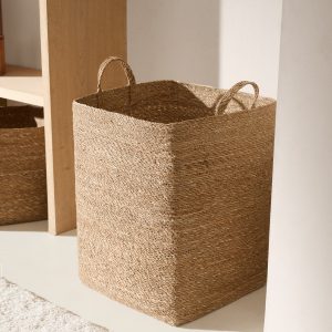 Medium natural fiber rectangular basket