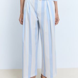 Striped culotte pants with belt