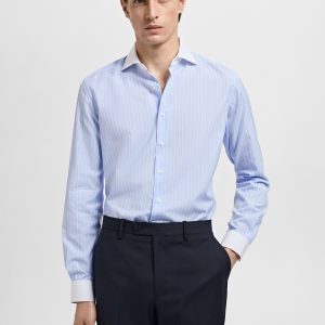Striped-print slim-fit suit shirt