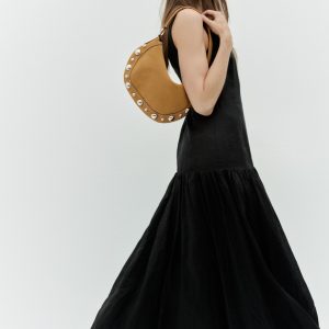 Suede leather studded handbag