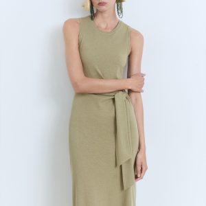 Cotton midi-dress with knot detail