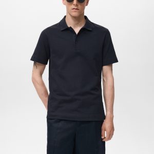 Fine rib-knit polo shirt