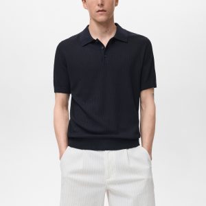 Ribbed knit polo shirt