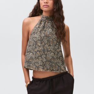 Halter-neck printed top