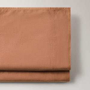 Washed cotton satin double-stitched top sheet for 180/200 cm bed