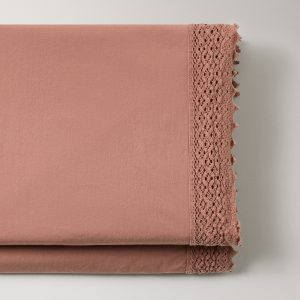 Washed cotton top sheet with lace trim for 150/160 cm bed