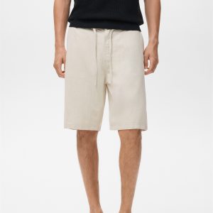 Linen-blend bermuda shorts with drawstring