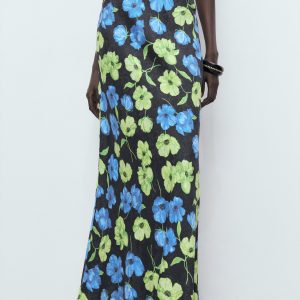 Floral-print long skirt