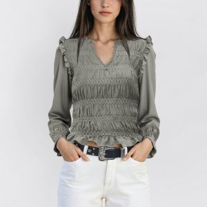 Ruffled blouse with embroidered details