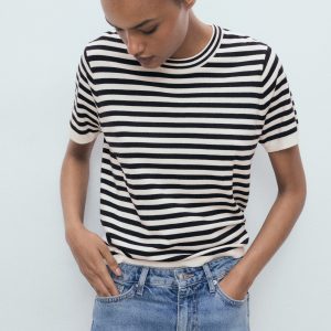 Striped short-sleeved sweater