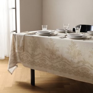 Cotton linen floral-print tablecloth for 8 to 10 diners