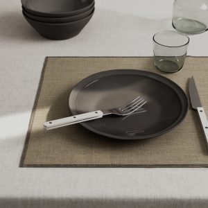 Resin-coated linen placemat with contrasting overlock