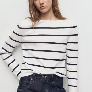 Fine-knit boat-neck sweater