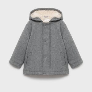 Hooded coat with shearling-effect lining