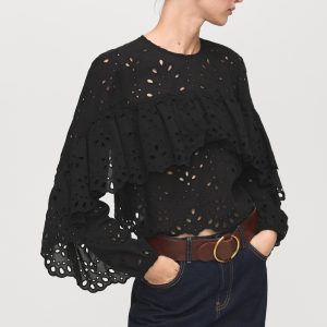 Blouse with embroidered eyelet ruffles
