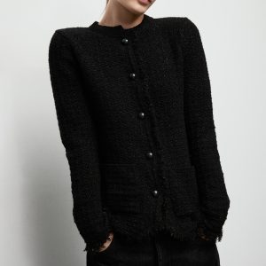 Tweed cardigan with frayed trims