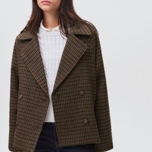 Checked wool-blend coat