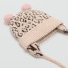 Leopard-print beanie with pom-poms