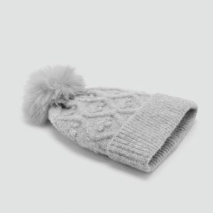 Textured hat with pom-pom