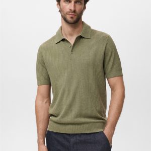 Ribbed knit polo shirt