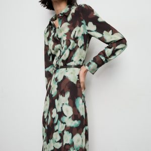 Printed shirt dress with belt