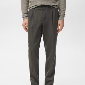 Regular fit cord pleated pants