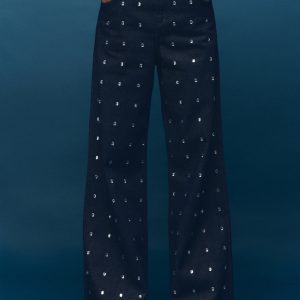 Wide-leg jeans with crystals