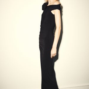 Ruched dress with ruffle accents