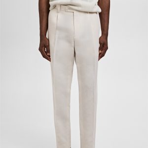 Slim-fit pleated linen pants
