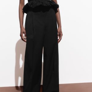 Straight-leg cotton pleated pants