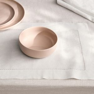 Linen tablecloth with embroidered backstitch