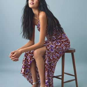 Floral-print halter dress