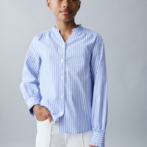 Striped shirt with pleated details