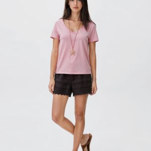 T-shirt with mother-of-pearl button detail