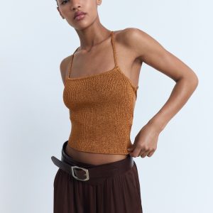 Lurex knitted top with crossed back