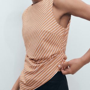 Asymmetrical striped cotton top