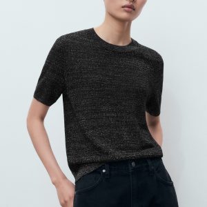 Short-sleeved lurex sweater