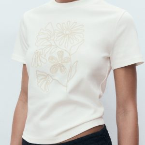 Floral-embroidered cotton t-shirt