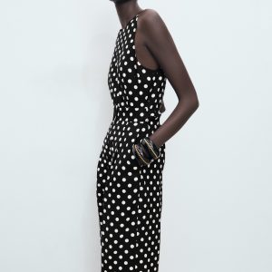 Polka-dot belt jumpsuit
